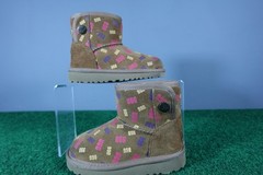 UGG Boots Kids Size 9 Brown Suede Shearling Lined Button Winter Warm Logo