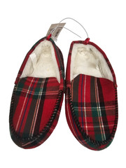NWT Gymboree Red Plaid Slipper Shoe with fur lining/gripper sole size kids 2-3