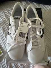 Adidas Neo Baseline K Shoe White with Black Stripes Youth Size 6.5