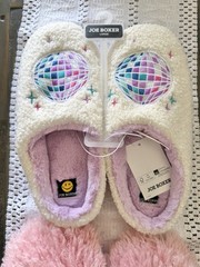Joe Boxer and Art Class Slipper Bundle Disco Ball Fuzzy Pink House Shoes Size L