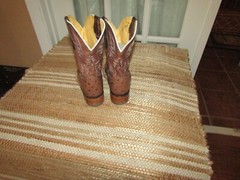 Mexico Brown Leather Ostrich Embossed Square Toe Cowboy Boots Youth sz 13 Mex 20