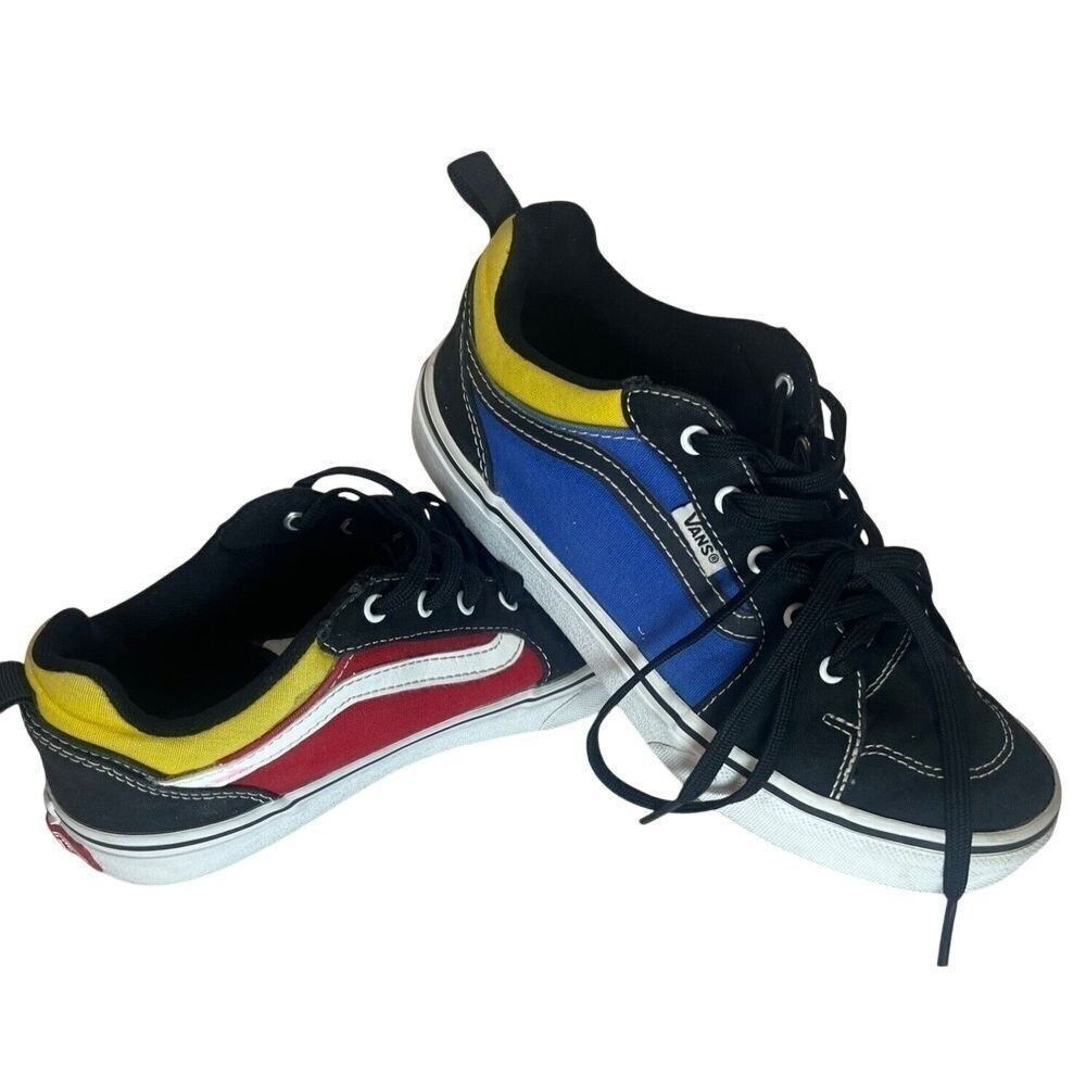 Vans Off The Wall Red Blue Yellow Color Block Youth Canvas Black Lace Up Size 5