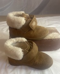 Kids UGG Brown Suede Booties with Fleece Lining-Adjustable Closure -Youth Size 7
