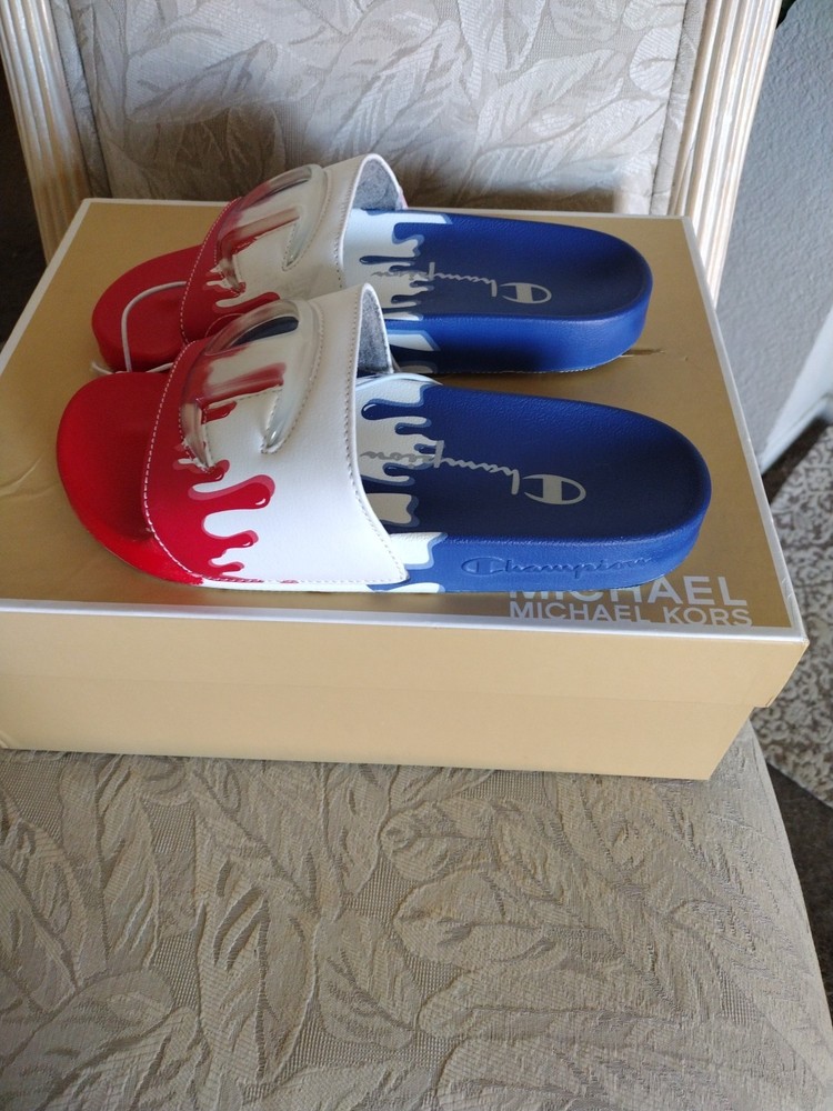 AUTHENTIC „CHAMPION“KIDS/UNISEX SIG.SLIDES RED/WHT/BLUE (4)