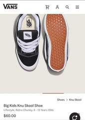 NEW VANS 90’s Big Kids Knu Skool Black/White Sneakers Size 4.5 US (No Box)