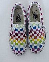 Vans 721278 Rainbow Checkered Low Top Canvas Slip On – 5Y, 5 men or 6.5 women