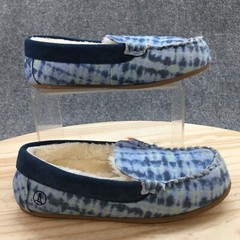 Lands End Slippers Youth 3 Slip On Moccasins Blue Comfort Faux Fur Tie Dye
