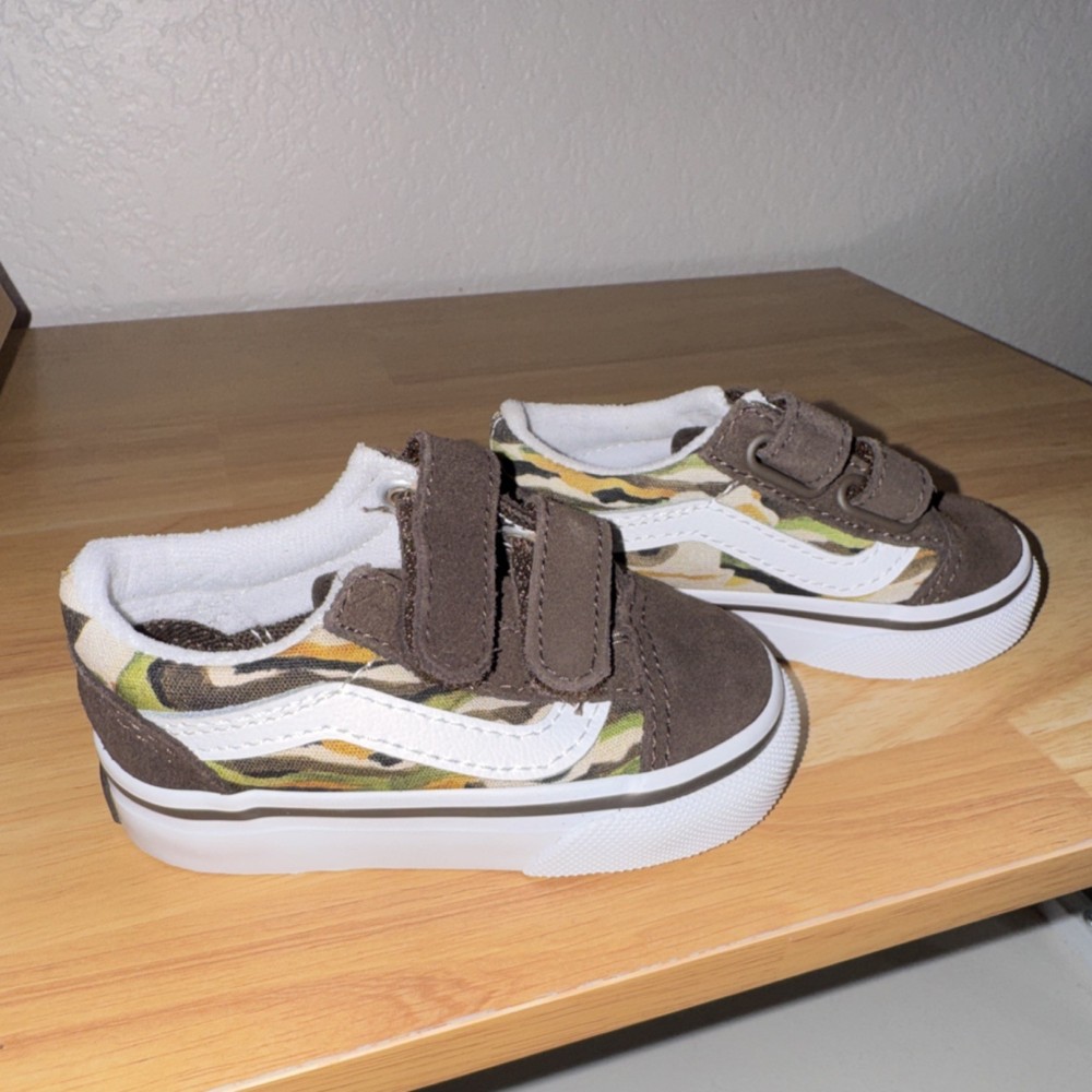VANS Old Skool V Painted Camo Brown Multicolor Sneakers 4.0 Kids