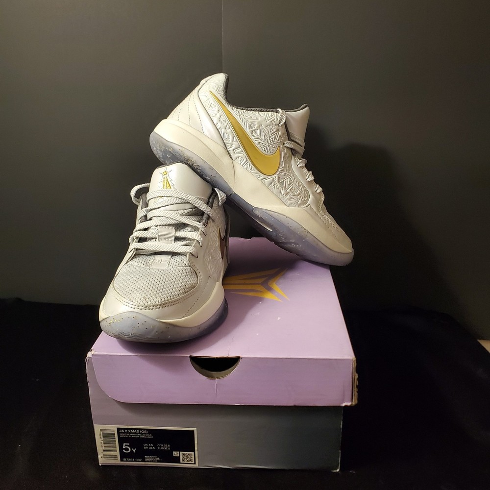 Nike Ja 2 Tree Topper Size 5Y Light Silver Gray Basketball Shoes Sneakers