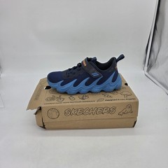 Skechers Hydro Wave Shoes Youth Size 3 Navy Blue Hook Loop Knit Sneaker 403619L