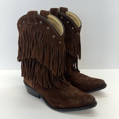 Smoky Mountain Cowboy Brown Leather Fringe Youth Boots Sz 2 Style 204575 Western
