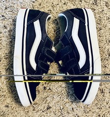 VANS Old Skool V Kids Blue/White Hook & Loop Suede Low Top Sneakers size 10