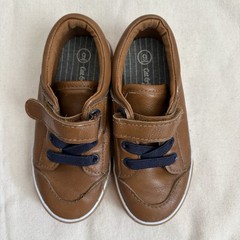 Cat & Jack Boys Faux Leather Hook & Loop Low Top Sneakers Brown Navy Laces 9