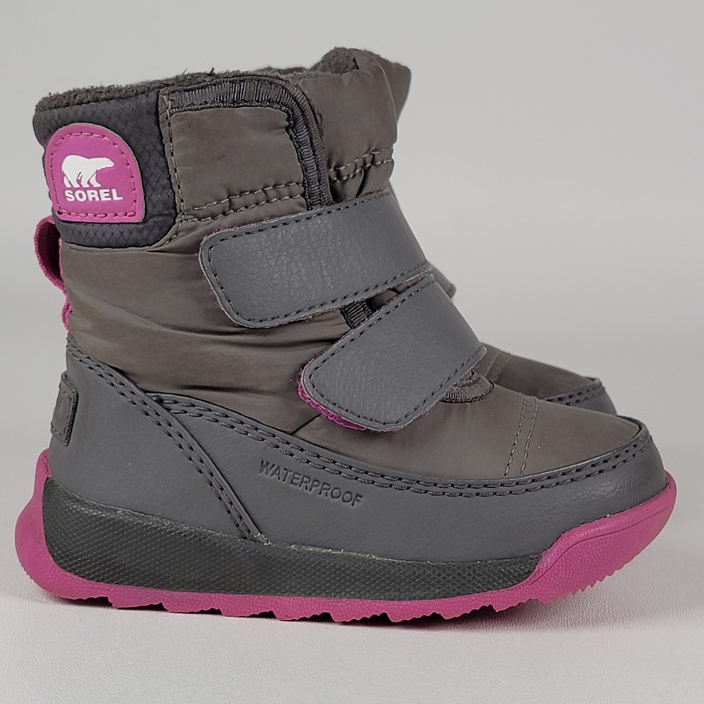 SOREL Whitney II Strap Boot WP Winter Boots Little Girl Size 6 T Gray Pink