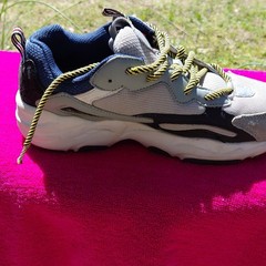 Fila Ray Tracer Gray Black Blue Mesh Suede Kids Athletic Shoes 6 US 38.5 EU