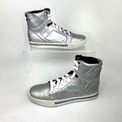 Supra Muska Metallic Silver High Tops Skate Shoes Youth Size 5, US Wmns 6.5 – 7