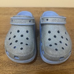 Crocs Kids C13 Platform Clogs Blue Glitter Classic Comfort Strap Slip On Shoes