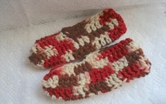 Handmade Crochet Slippers, Brown White Red, Kids House Slippers, Unisex Footwear