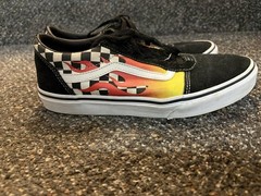 VANS Flame Old Skool Shoes Black / Red / Yellow US Youth Size 7 UK 6 EUR 39 USED