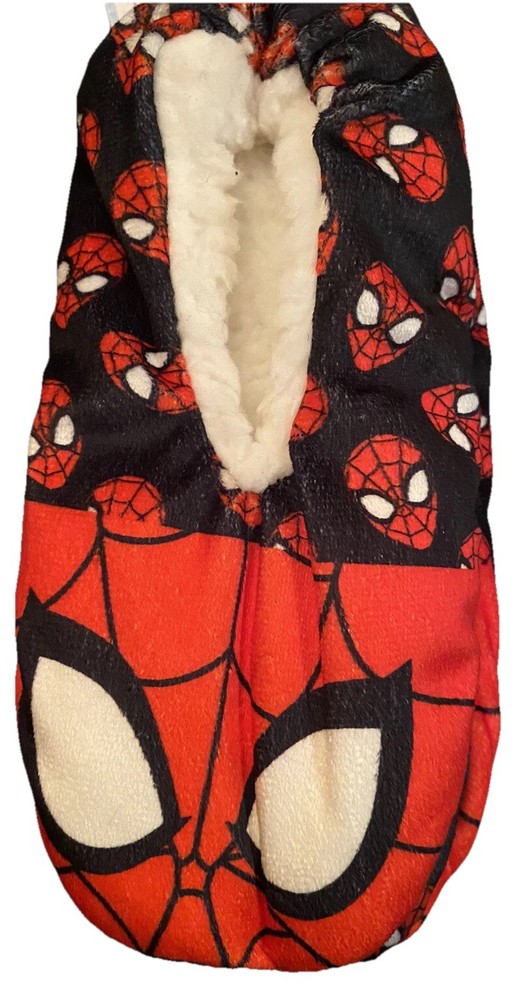 Marvel Spiderman Babba Slippers Kids Size 13-4 Fleece Sherpa Warm Non Skid