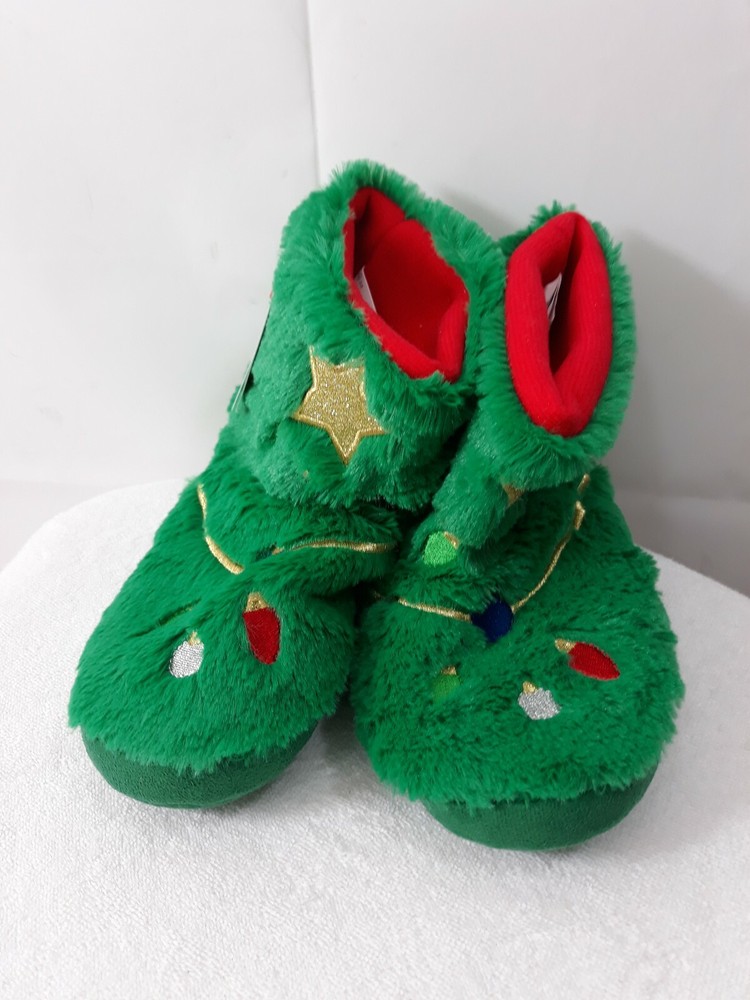 Cat & Jack Size M 2/3 Kids‘ Green Plush Christmas Tree Bootie Slippers