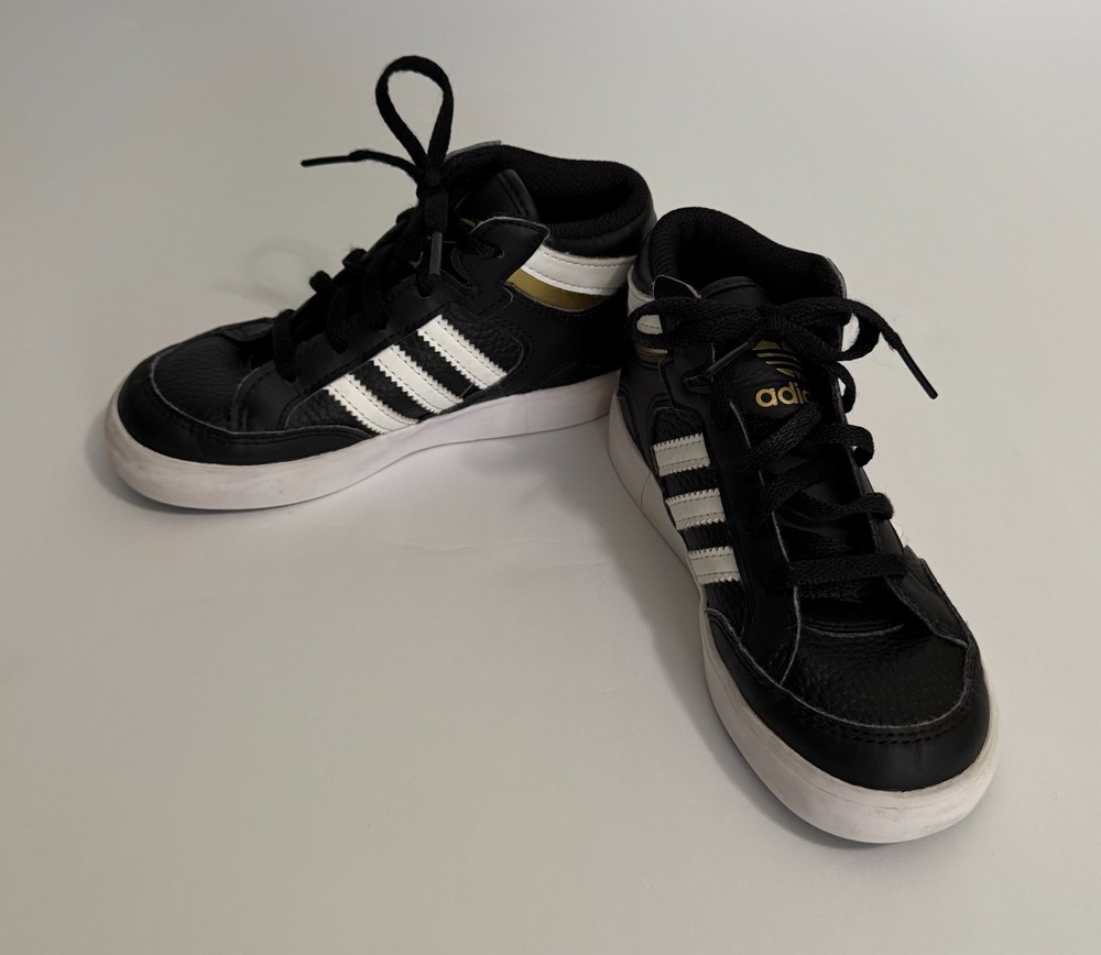 Adidas Hoops Mid 2.0 Kids Black White Gold Sneakers Size 10K FV5738 Ortholite
