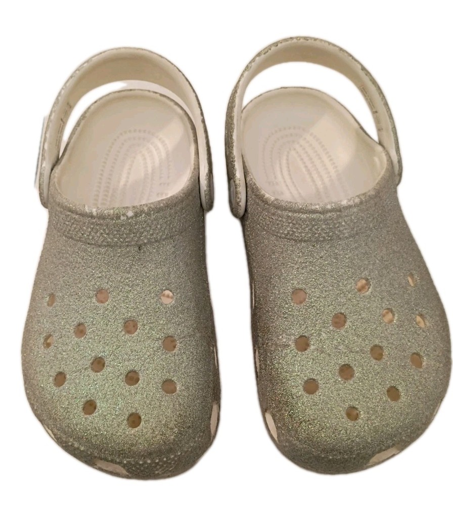 Crocs Classic Glitter Clogs Junior J2 Kids Slip On Shoes