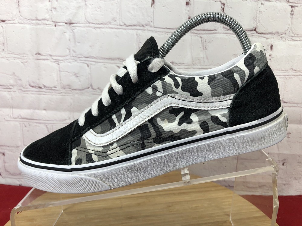 Vans Old Skool Camo Black Gray Canvas Suede Lace-Up Sneakers Youth Size 7