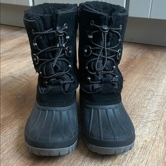 Lands End Black Waterproof Snow Boots Youth Size 3 Faux Shearling Lined Side Zip