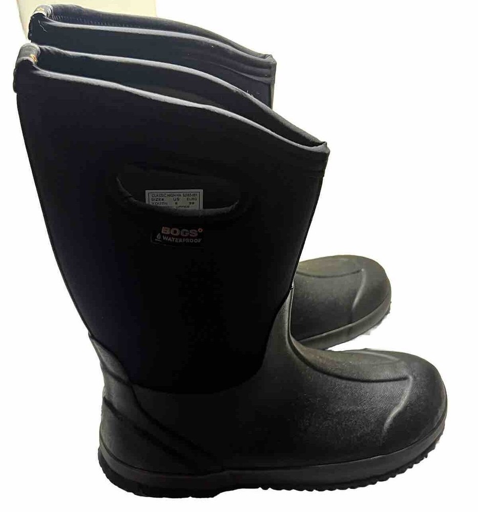 BOGS Big Kids Classic High HA 52065-001 Black Fabric Rain Boots Sz 6 / 39EUR NEW