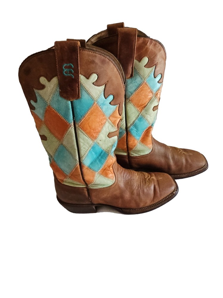 Anderson Bean Patch Cross Leather Western Boot Youth SZ 3 Brown Multi Cowgirl