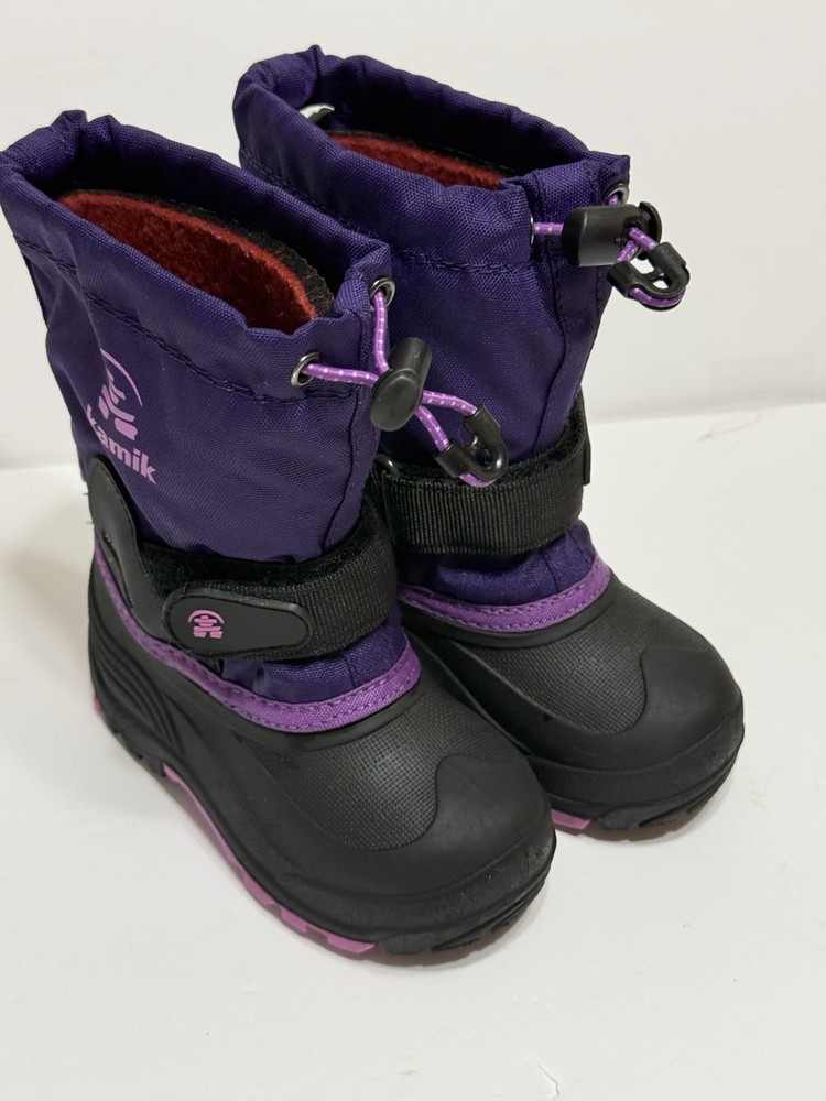 Kamik Waterproof Winter Snow Boots Toddler Girls Sz 9 Purple Faux Fur Lined