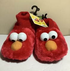 NWT Sesame Street Elmo Puppet Cuffed Slippers Shoes Padded Toddler SIZE L 9/10