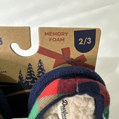 NEW Dearfoams Memory Foam LIL BEAR Green Plaid Slippers Kids Youth Size 2/3