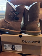 BearPaw Rosaline Youth Unisex Suede Wool Sheepskin Boot Sz 3 color Hickory II