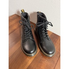 Dr. Martens Zavala Black Leather Lace Up Side Zip Combat Boot Kids 4M EUC