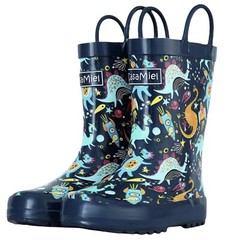 CasaMiel Rain Boots 2.0 Monster Blue Space Dinos Planets Unisex Kids Boots Sz 2