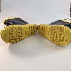 Lone Cone Kids Size 4 Pull On Rain Boots, Blue And Yellow With Handles