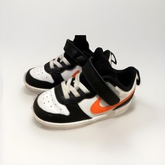 Nike Air Force Black White Orange Unisex Kids Sneaker Synthetic US 8C Low Top