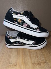 KIDS VANS Old Skool Double Strap- US TODDLER Size 8 Butterfly Floral Black