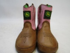 John Deere Infant Size 4 Brown Pink Leather Cowboy Western Boots