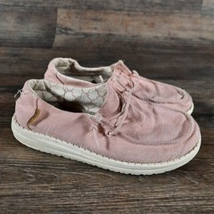Hey Dude Wendy Youth Linen Cotton Candy Pink White Shoe Size 12k Casual Slip On