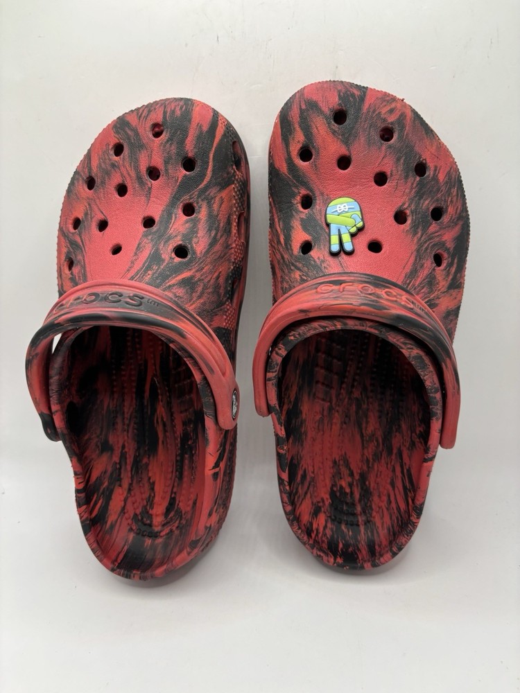 Crocs Unisex Child Kids Size J4 Classic Marbled Tie Dye Black Red