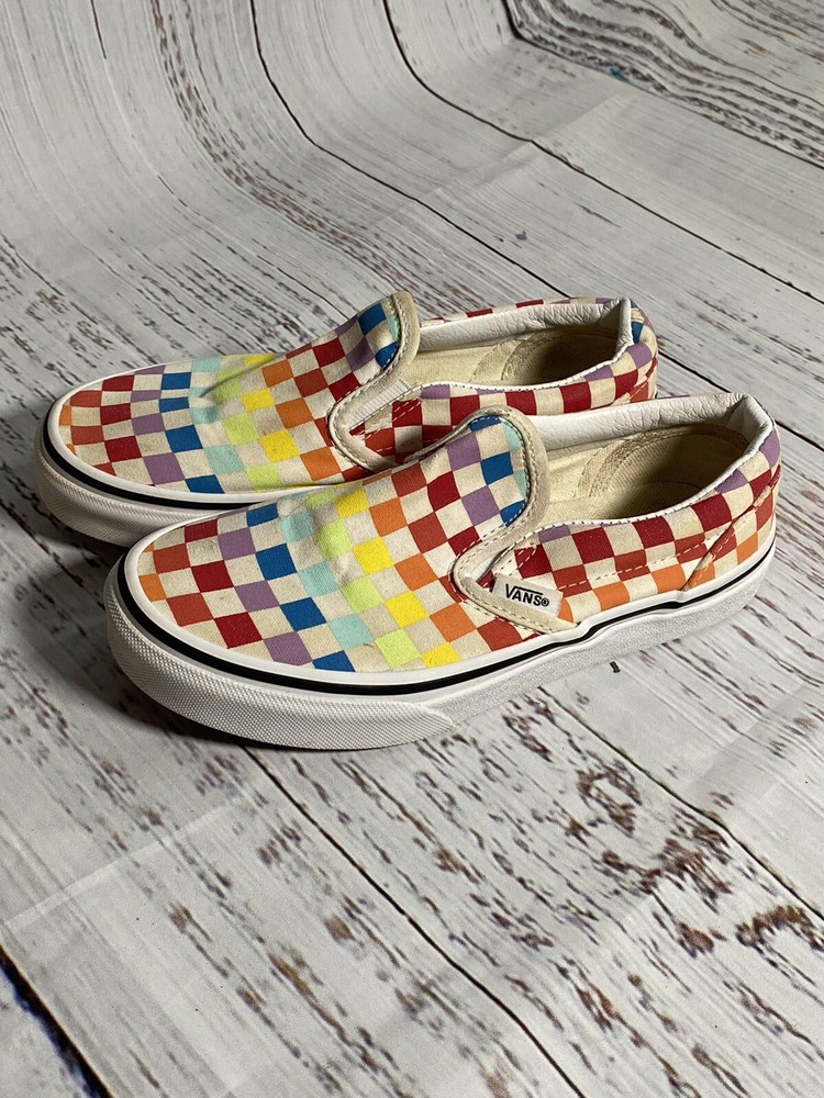 Vans Slip-On Rainbow Checkered Skateboard Shoes Multicolor Size 2