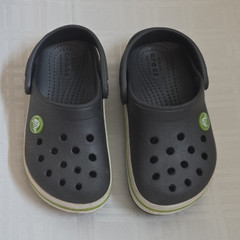 Crocs Crocband Kids Clog Sandals Grey/Green Stripe US 9 Slip-On Strap