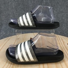 Adidas Sandals Youth 5 Black Adillete Comfort Slide Glitter Strap Open FY8836