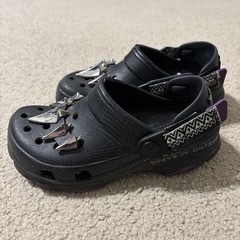 Crocs Black Panther Wakanda Forever Kids Size J1 All Terrain Black Clogs Shoes