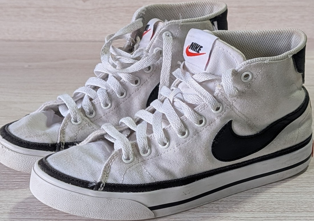 Nike Unisex Kids Canvas High Top Sneakers White/Black/Orange Size 6.5