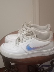 Nike Air Force GS White Leather Digital Swoosh Youth Sneakers CW1577-100 Size 7Y