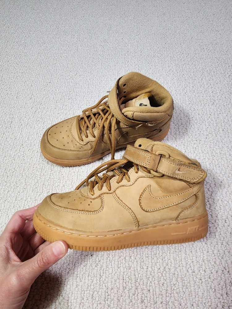 Air Force 1 Mid WB PS Leather Wheat ‚Flax’Rubber Sole Sz 2Y